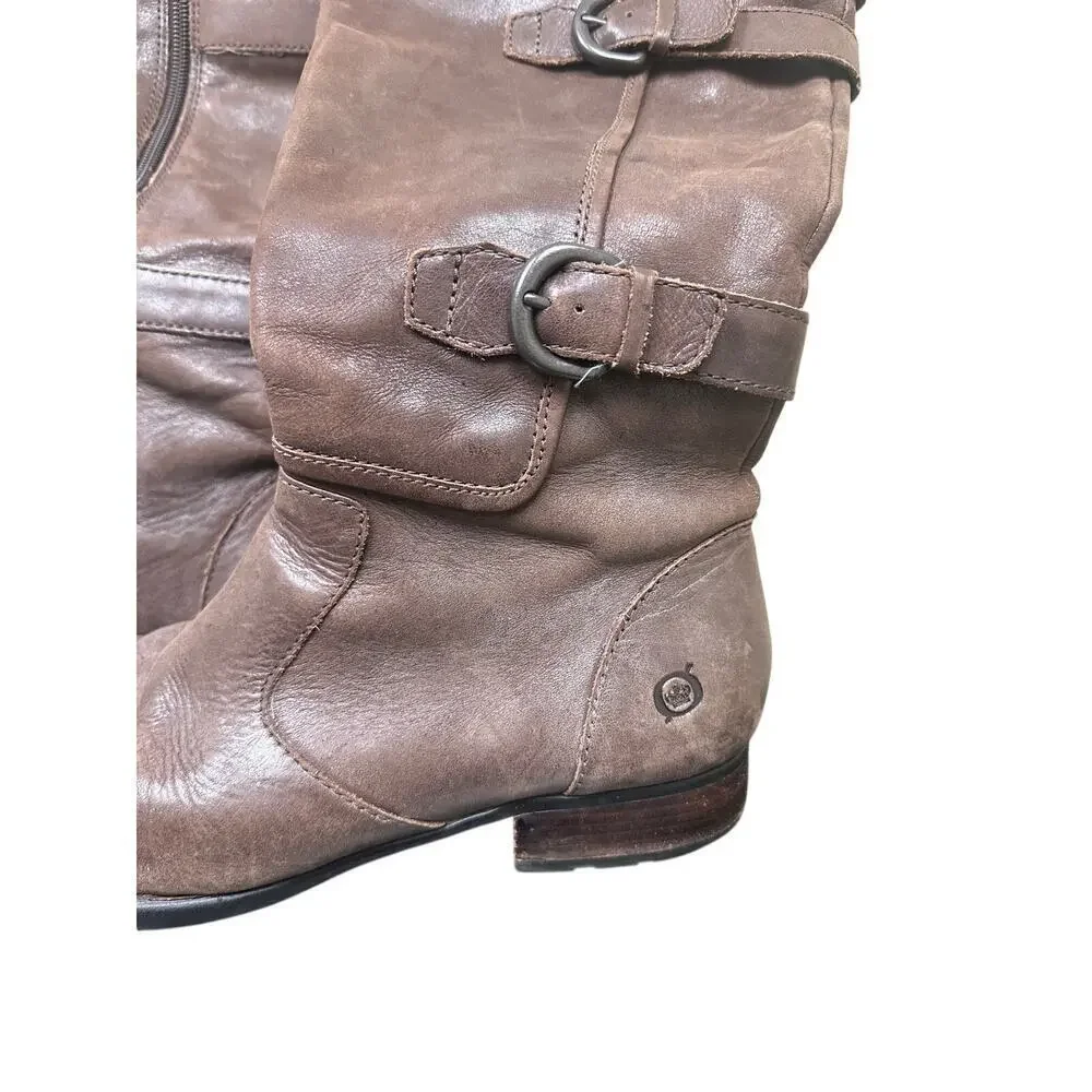 BORN Size 9 Brown 100% Leather Tall Winter Boots Closet Staple Luxury Buckle